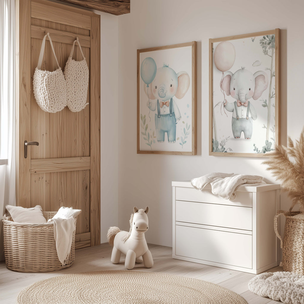Niedliches Elefanten Kinderzimmer Poster · Aquarell Elefant mit Ballon · Babyzimmer Wanddeko · Pastell Tierillustration · Print ohne Rahmen JUSTGOODMOOD
