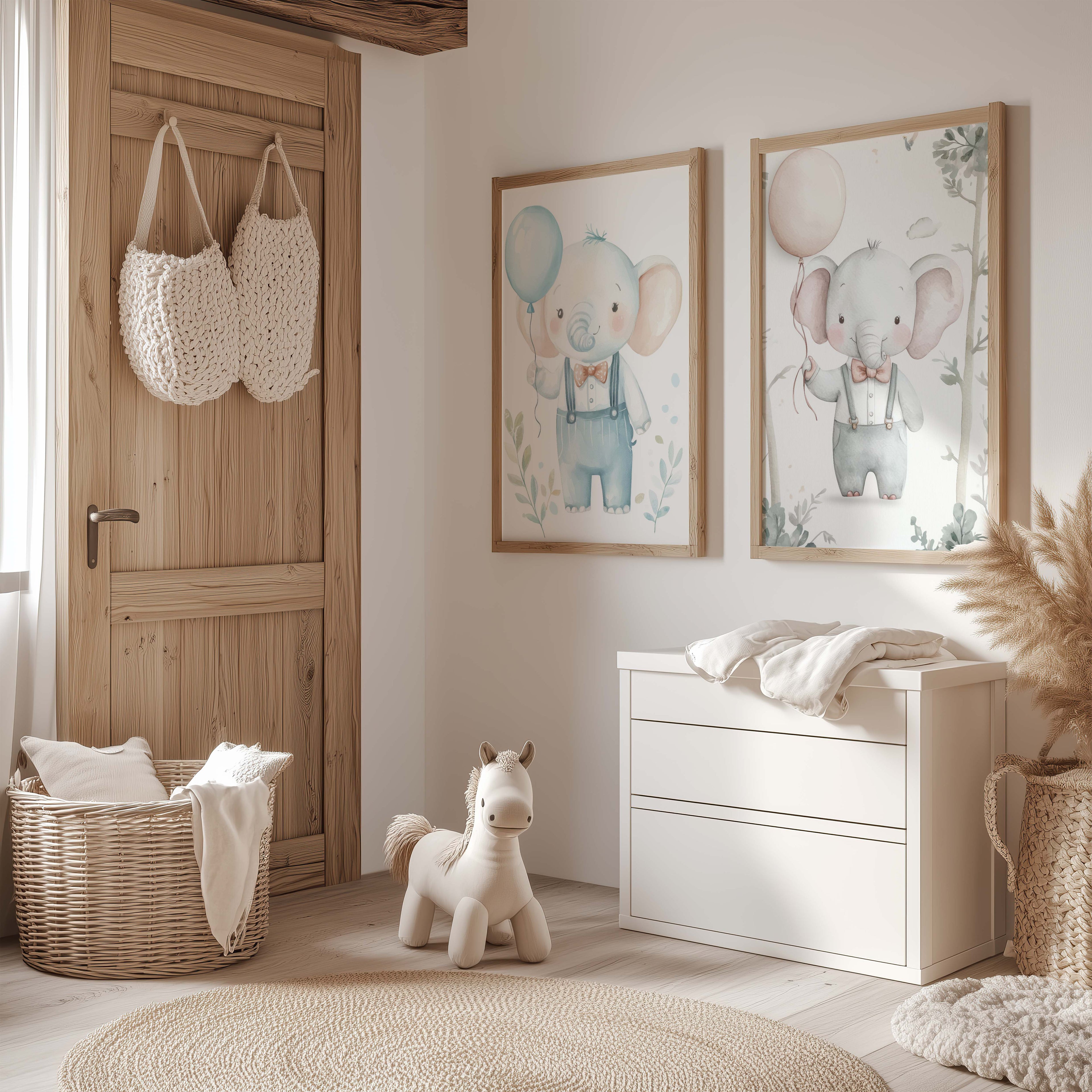 Niedliches Elefanten Kinderzimmer Poster · Aquarell Elefant mit Ballon · Babyzimmer Wanddeko · Pastell Tierillustration · Print ohne Rahmen JUSTGOODMOOD