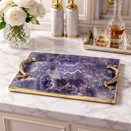 Amethyst Agate Serving Tray With Brass Handles The Tangerine Store
