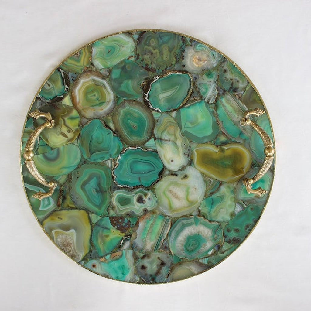 Green Agate Serving Tray With Brass Handles | Circular The Tangerine Store