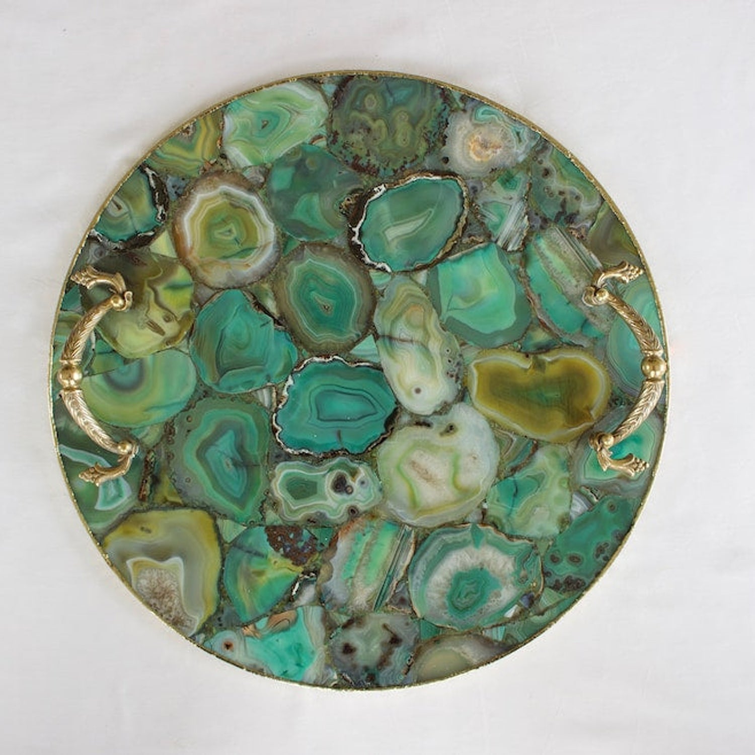 Green Agate Serving Tray With Brass Handles | Circular The Tangerine Store