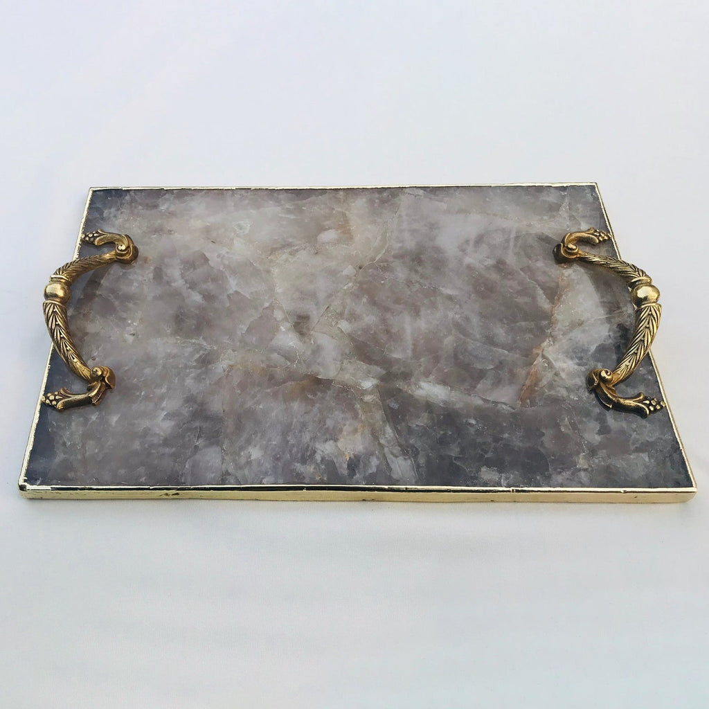Smoky Quartz Agate  Serving Tray With Brass Handles The Tangerine Store