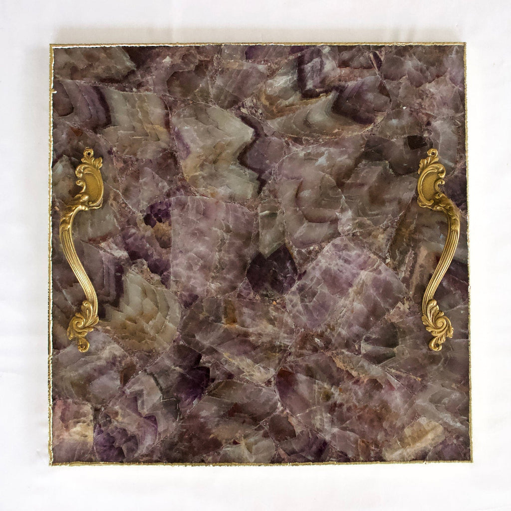 Amethyst Agate Serving Tray With Brass Handles | Square The Tangerine Store