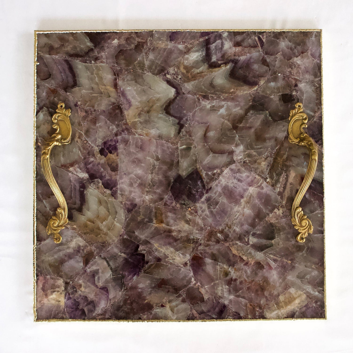 Amethyst Agate Serving Tray With Brass Handles | Square The Tangerine Store