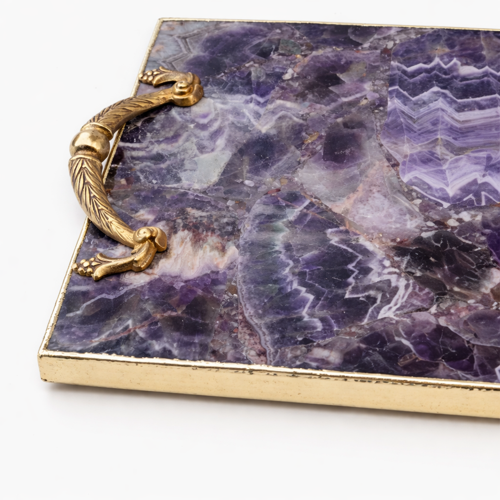 Amethyst Agate Serving Tray With Brass Handles The Tangerine Store
