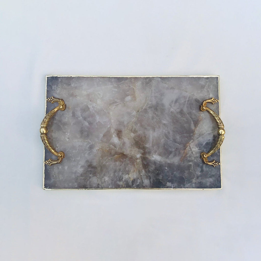 Smoky Quartz Agate  Serving Tray With Brass Handles The Tangerine Store