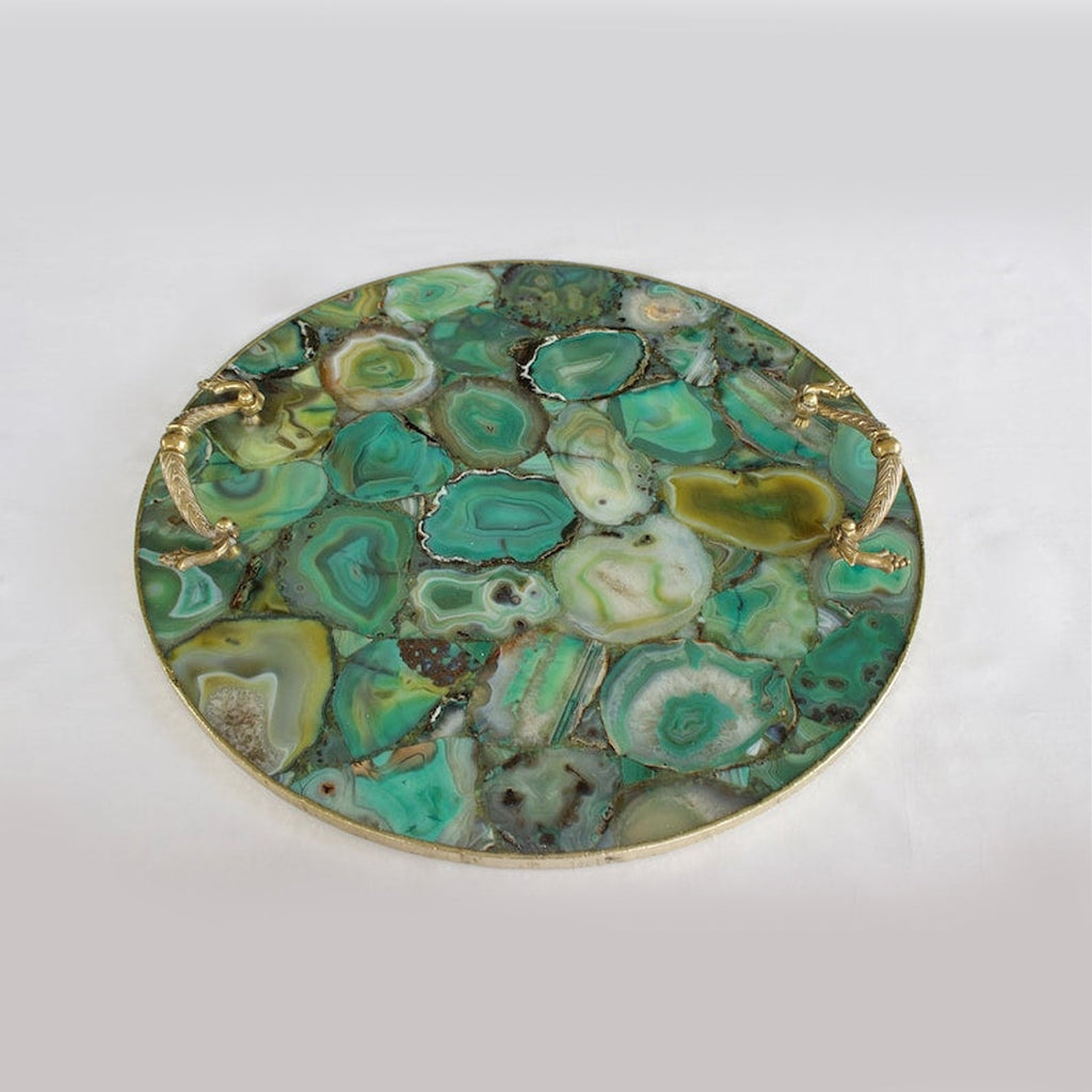 Green Agate Serving Tray With Brass Handles | Circular The Tangerine Store
