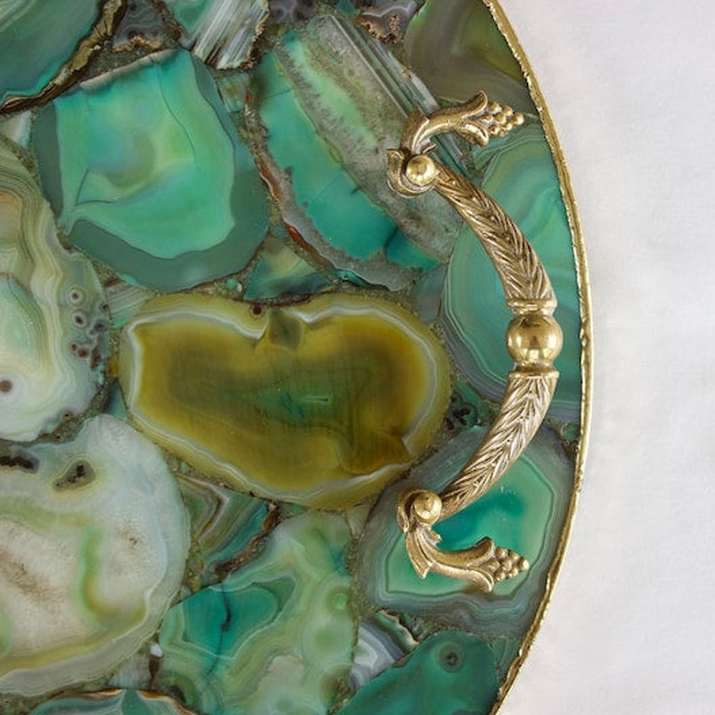 Green Agate Serving Tray With Brass Handles | Circular The Tangerine Store