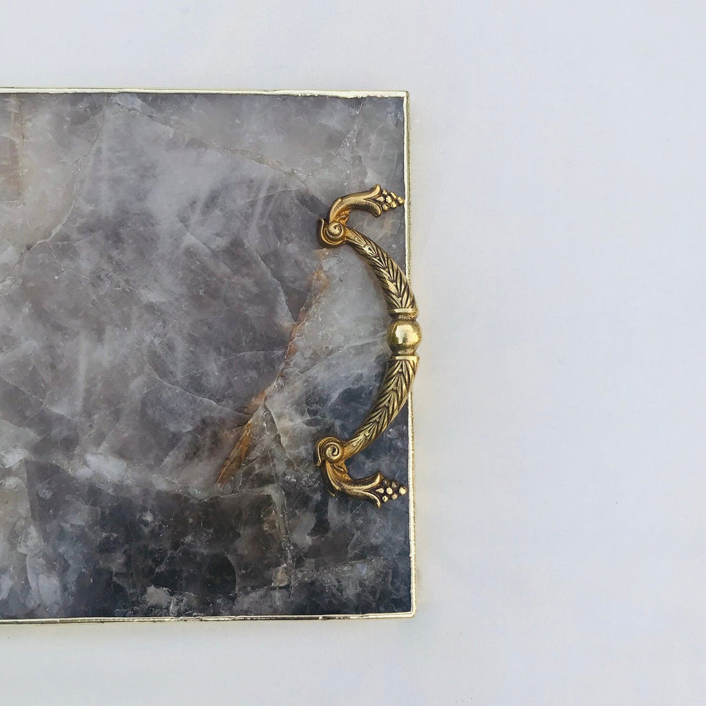 Smoky Quartz Agate  Serving Tray With Brass Handles The Tangerine Store