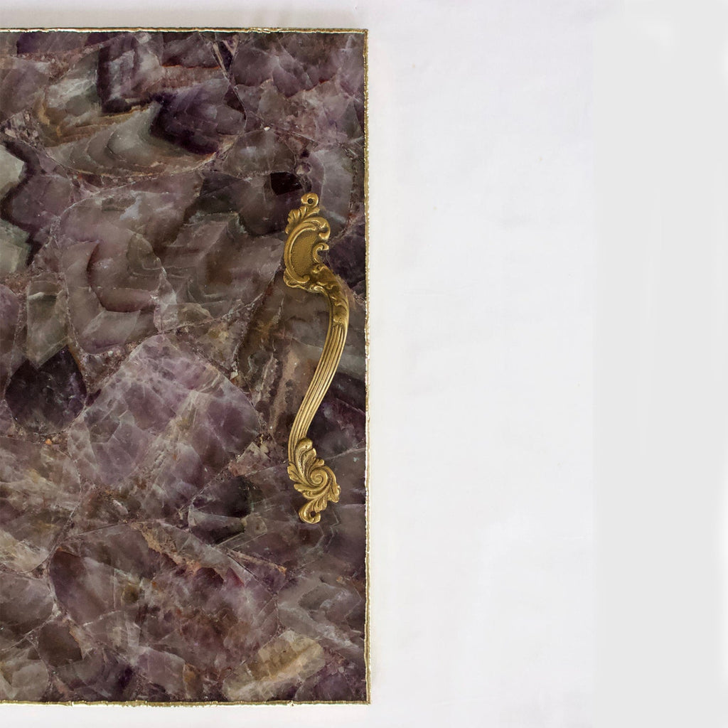Amethyst Agate Serving Tray With Brass Handles | Square The Tangerine Store