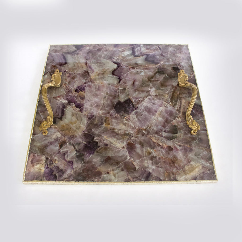 Amethyst Agate Serving Tray With Brass Handles | Square The Tangerine Store