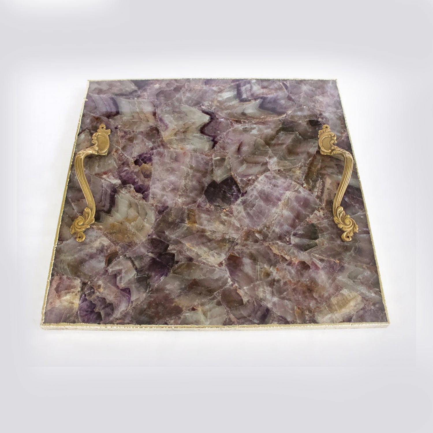 Amethyst Agate Serving Tray With Brass Handles | Square The Tangerine Store