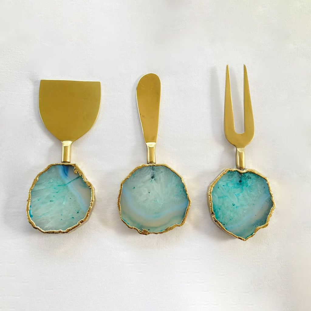 Set of 3 Aqua Agate Cheese Knives/Spreaders The Tangerine Store