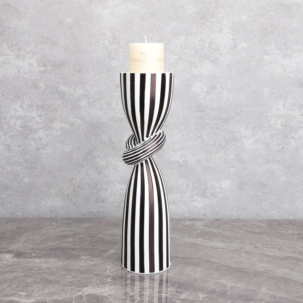 Bougeoir en résine rayures noir et blanc - MaisonZen
