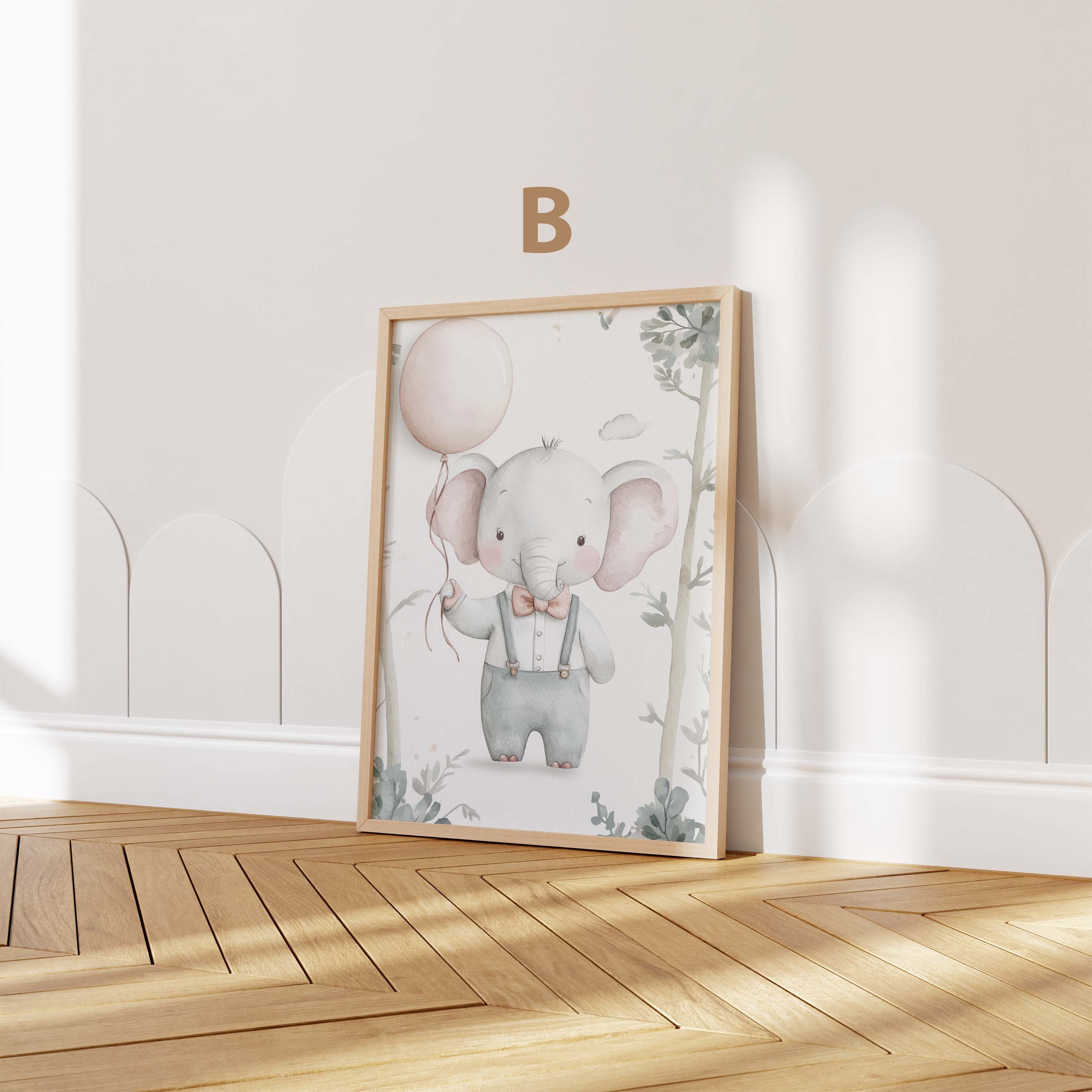 Niedliches Elefanten Kinderzimmer Poster · Aquarell Elefant mit Ballon · Babyzimmer Wanddeko · Pastell Tierillustration · Print ohne Rahmen JUSTGOODMOOD
