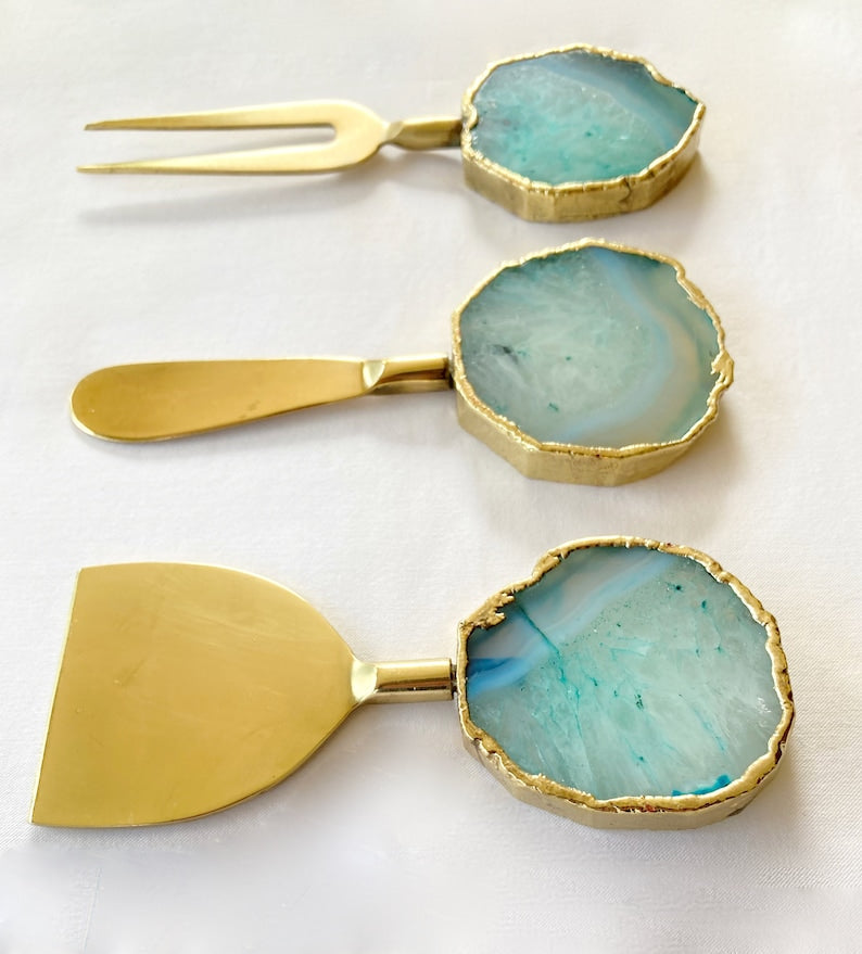 Set of 3 Aqua Agate Cheese Knives/Spreaders The Tangerine Store