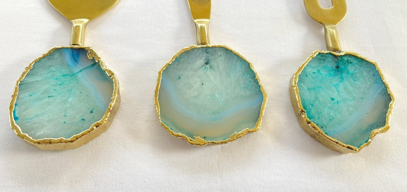 Set of 3 Aqua Agate Cheese Knives/Spreaders The Tangerine Store