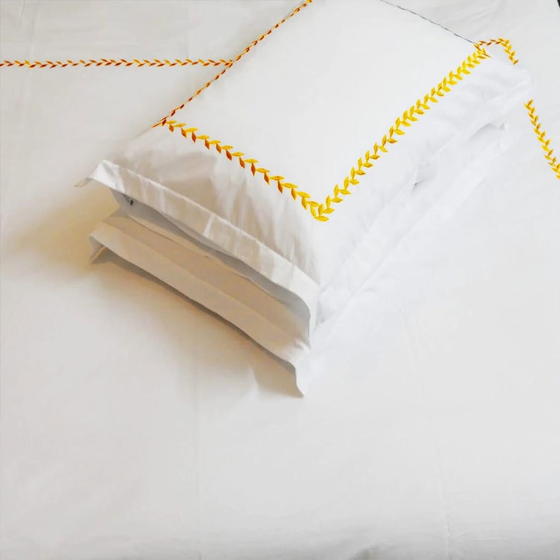 Willow Leaves - Pure Linen Embroidered Edge Duvet Cover Sets The Tangerine Store