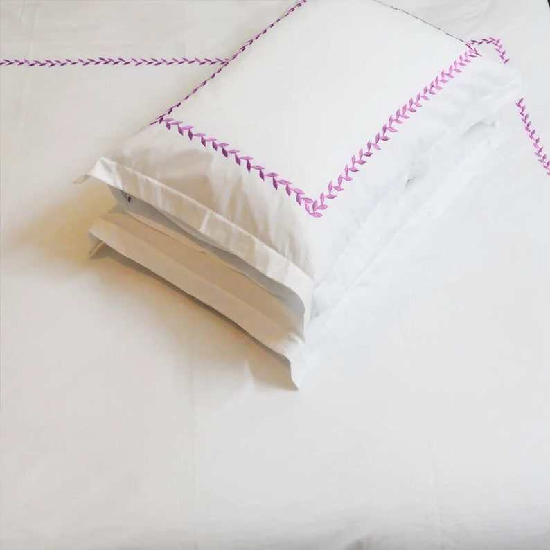 Willow Leaves - Pure Linen Embroidered Edge Duvet Cover Sets The Tangerine Store