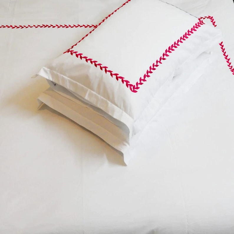 Willow Leaves - Pure Linen Embroidered Edge Duvet Cover Sets The Tangerine Store