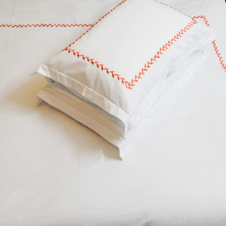 Willow Leaves - Pure Linen Embroidered Edge Duvet Cover Sets The Tangerine Store