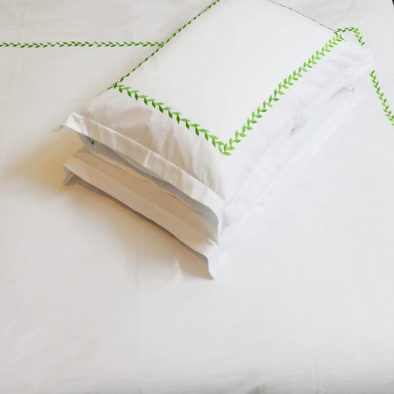 Willow Leaves - Pure Linen Embroidered Edge Duvet Cover Sets The Tangerine Store