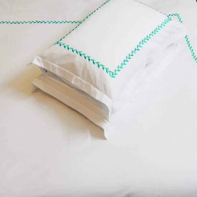 Willow Leaves - Pure Linen Embroidered Edge Duvet Cover Sets The Tangerine Store