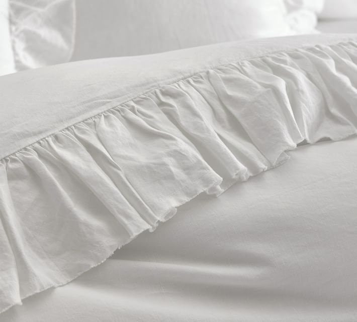White - 100% Pure Linen | Linen Cotton Mix | 3 Piece Ruffle Duvet Cover Set | Handmade | Pre-washed | Soft The Tangerine Store
