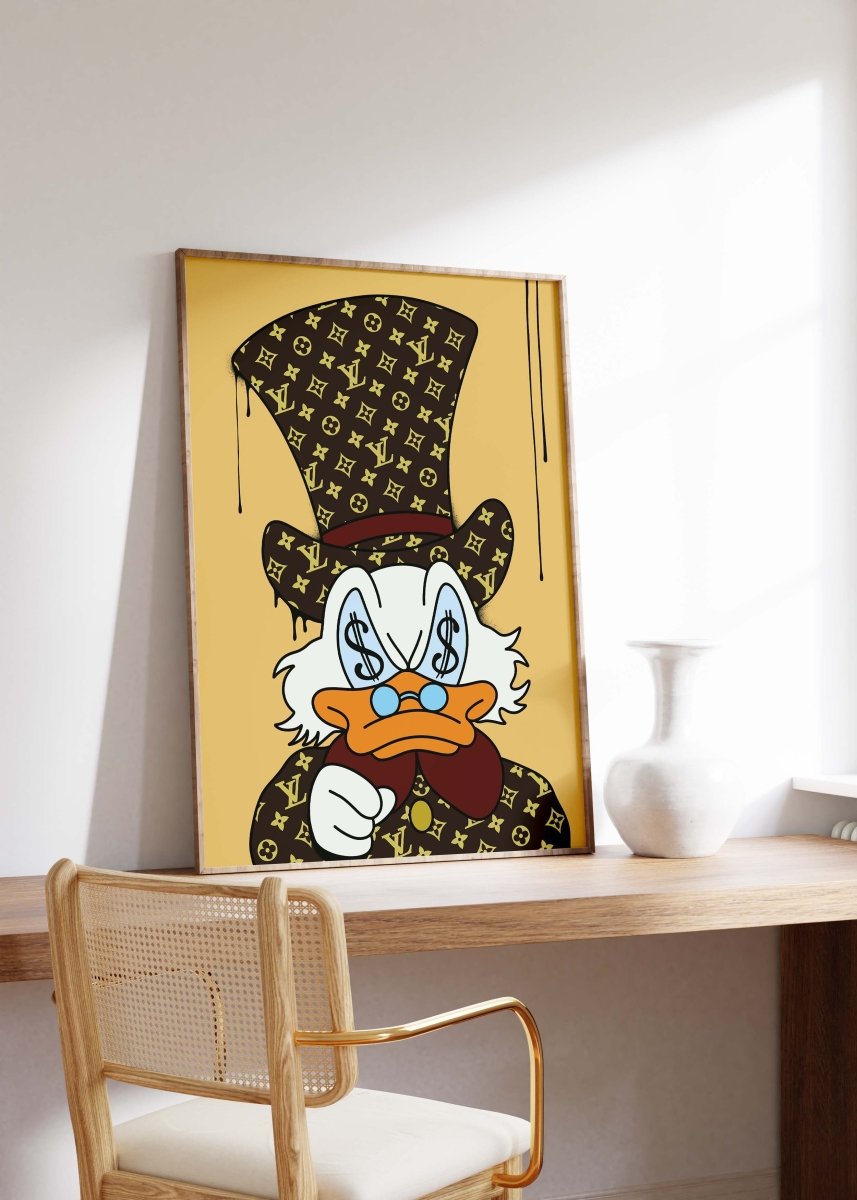 Luxury Duck Cartoon Poster · Money Eyes Design · Pop Art Illustration · Street Art Style · Moderne Wandkunst · Print ohne Rahmen JUSTGOODMOOD