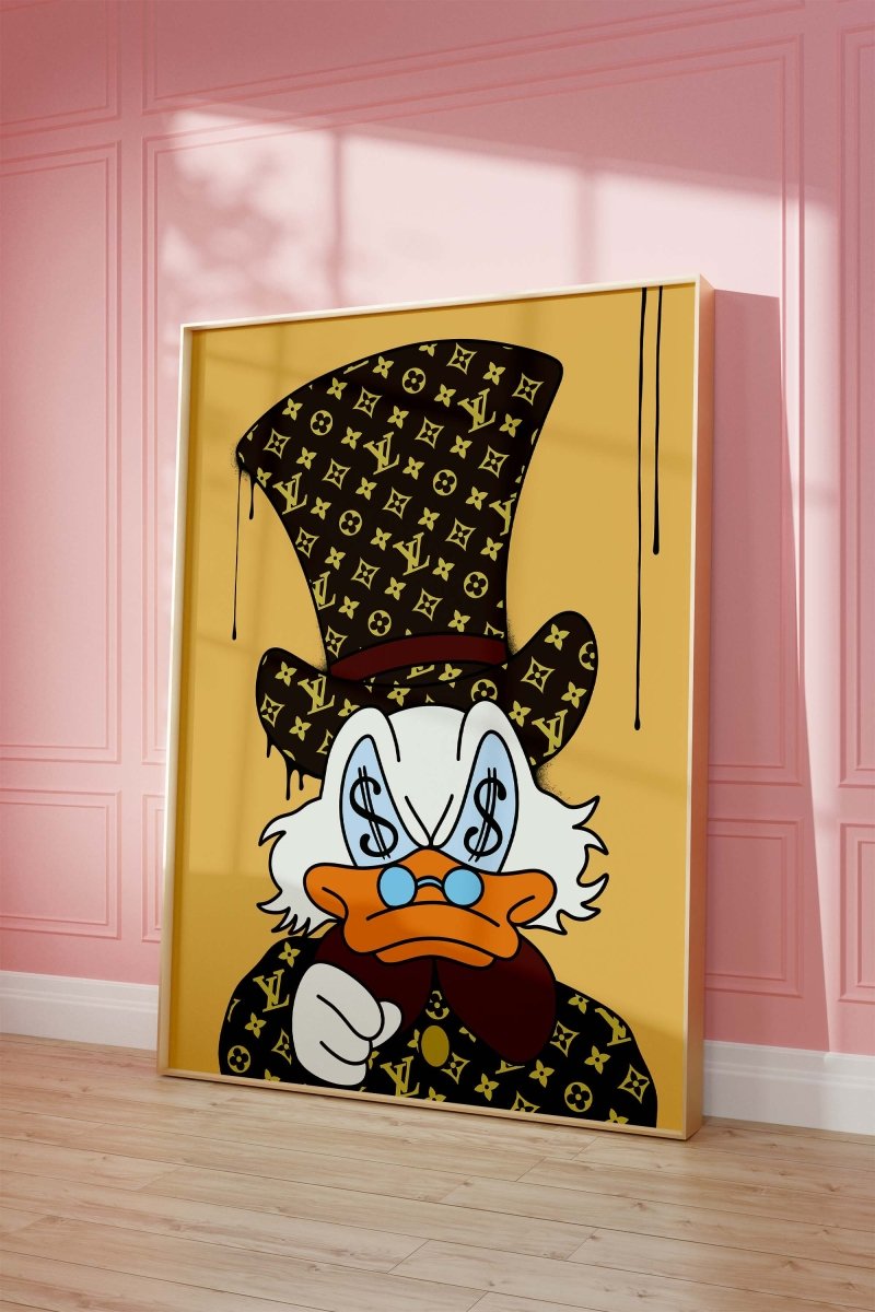 Luxury Duck Cartoon Poster · Money Eyes Design · Pop Art Illustration · Street Art Style · Moderne Wandkunst · Print ohne Rahmen JUSTGOODMOOD