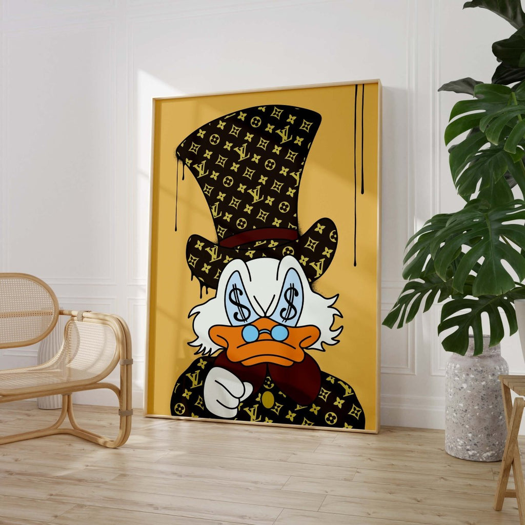 Luxury Duck Cartoon Poster · Money Eyes Design · Pop Art Illustration · Street Art Style · Moderne Wandkunst · Print ohne Rahmen JUSTGOODMOOD