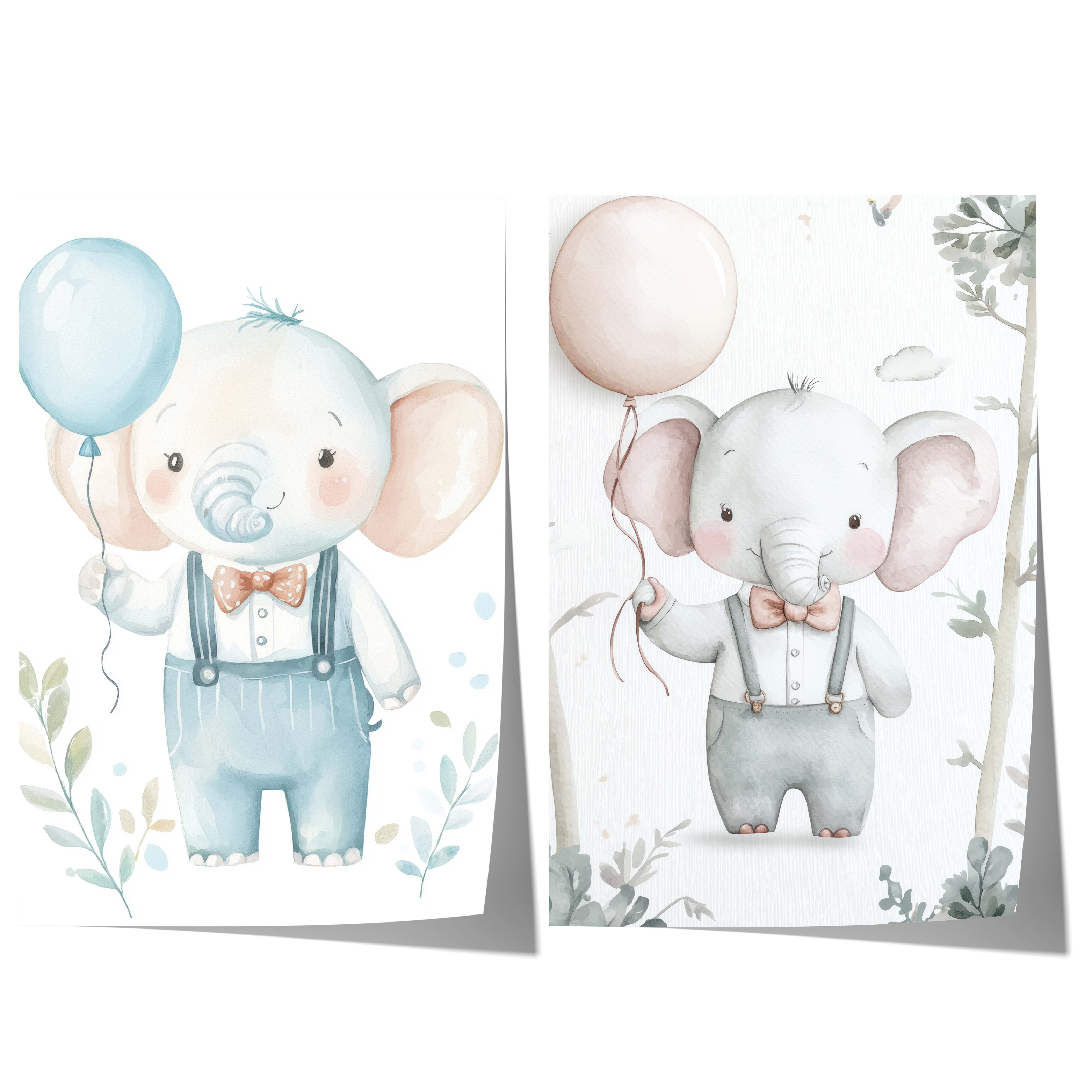 Niedliches Elefanten Kinderzimmer Poster · Aquarell Elefant mit Ballon · Babyzimmer Wanddeko · Pastell Tierillustration · Print ohne Rahmen JUSTGOODMOOD