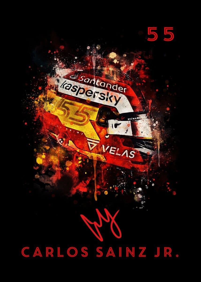 Poster Formel 1 Helm Aquarell Rennfahrer Name Unterschrift Rennnummer · Deko Print ohne Rahmen JUSTGOODMOOD