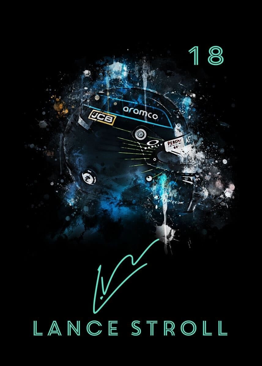 Poster Formel 1 Helm Aquarell Rennfahrer Name Unterschrift Rennnummer · Deko Print ohne Rahmen JUSTGOODMOOD