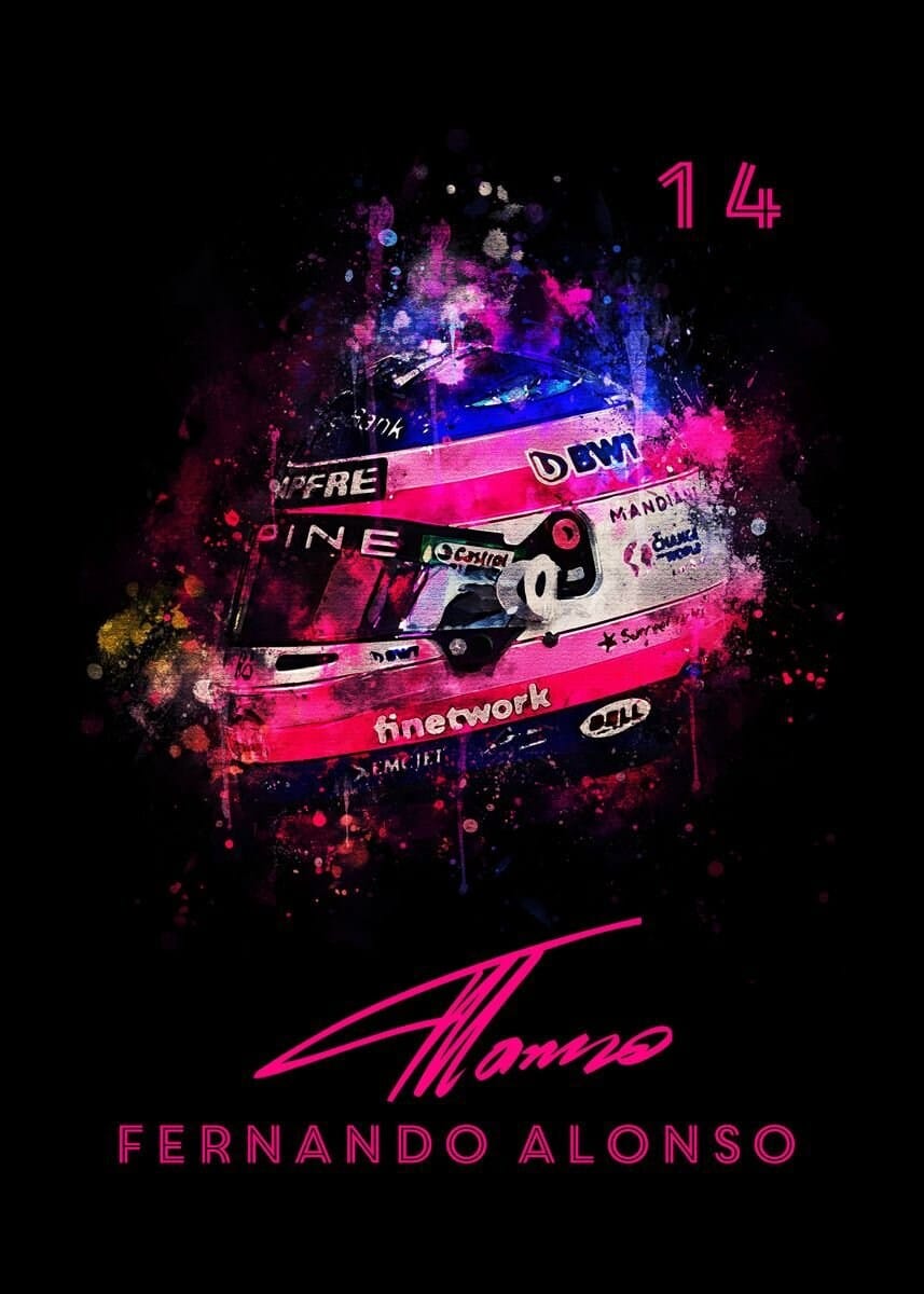 Poster Formel 1 Helm Aquarell Rennfahrer Name Unterschrift Rennnummer · Deko Print ohne Rahmen JUSTGOODMOOD